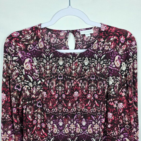 J. Jill Blouse Women's Size Small Purple Black Mixed Print Smocked Bodice - Picture 2 of 14